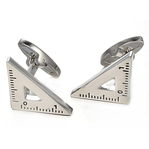 Yoursfs Novelty Sunflower/Love Knot/Architect Cufflinks for Men Funny Stainless Steel Cufflinks Personalized Cuff links Wedding Gift Fashion Jewelry - style: silver Triangle Ruler cufflinks