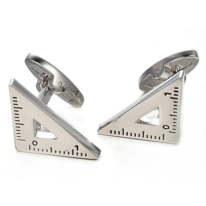 Yoursfs Novelty Sunflower/Love Knot/Architect Cufflinks for Men Funny Stainless Steel Cufflinks Personalized Cuff links Wedding Gift Fashion Jewelry - style: silver Triangle Ruler cufflinks
