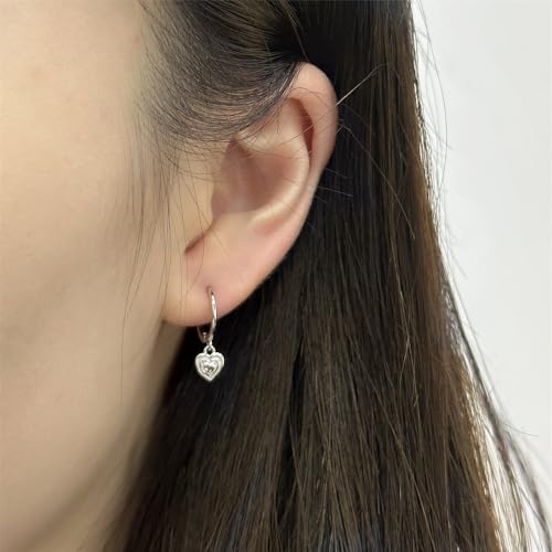 Dainty Heart Love Small Huggie Hoop Earrings for Women Girls 925 Sterling Silver Tiny Cute Charms Dangle Drop Cartilage Hypoallergenic Minimalist Jewelry Gifts