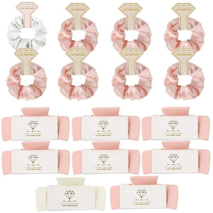 Bridesmaid Scrunchies Proposal Gifts 4.1 Inch Square Set of 8 Bachelorette Hair Claw Clips ideas Bridal Shower Gift for Wedding Party Favors (16pcs White&Pink) - color: 16pcs White&Pink
