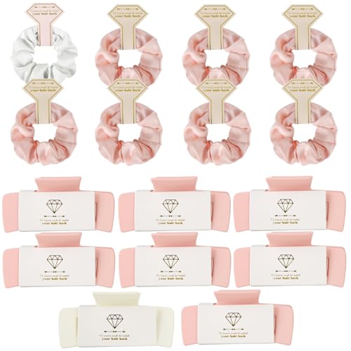 Bridesmaid Scrunchies Proposal Gifts 4.1 Inch Square Set of 8 Bachelorette Hair Claw Clips ideas Bridal Shower Gift for Wedding Party Favors (16pcs White&Pink) - color: 16pcs White&Pink
