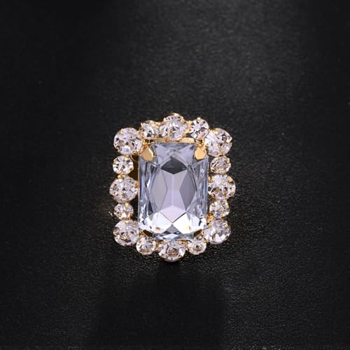 Silver Rectangle Rhinestone Statement Ring for Women Luxury Fashion Exaggerated Large Thick Chunky Geometric Crystal Finger Knuckle Band Wrap Open Adjustable Rings Wedding Cocktail Prom Party Jewelry Gift - color: Gold