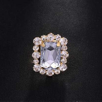 Silver Rectangle Rhinestone Statement Ring for Women Luxury Fashion Exaggerated Large Thick Chunky Geometric Crystal Finger Knuckle Band Wrap Open Adjustable Rings Wedding Cocktail Prom Party Jewelry Gift - color: Gold