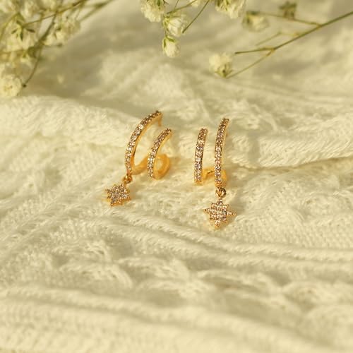 Gold Hoop Earrings for Women Trendy, 14K Gold Plated Huggie Earrings - color: Dangle