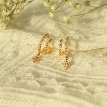 Gold Hoop Earrings for Women Trendy, 14K Gold Plated Huggie Earrings - color: Dangle