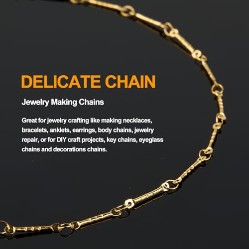 KYUNHOO 5M Gold Plated Jewelry Making Chains Embossed Stick Chain Links | Thin Craft Chains on Spool 304 Stainless Steel Gold Chain for Handcraft DIY - color: Stick Gold