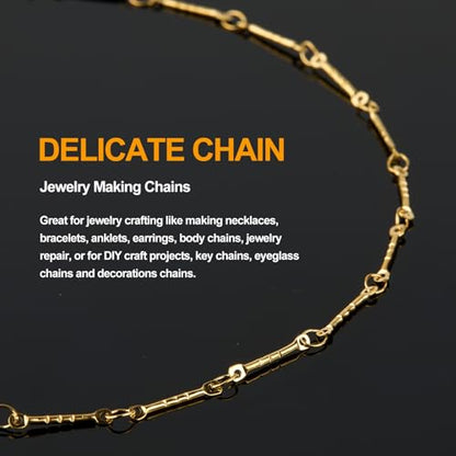 KYUNHOO 5M Gold Plated Jewelry Making Chains Embossed Stick Chain Links | Thin Craft Chains on Spool 304 Stainless Steel Gold Chain for Handcraft DIY - color: Stick Gold