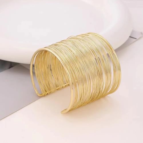 2Pcs Cuff Bangle Bracelet for Women Open Wide Wire Bracelets Gold Wrist Cuff Wrap Bracelet Adjustable - color: Gold4