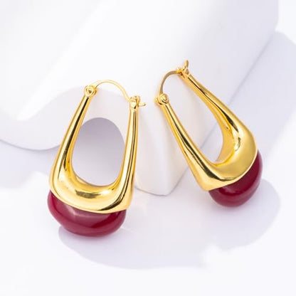 Acrylic Gold Hoop Earrings Chunky Statement Dangle Drop Huggie Earring Colorful Resin Jewelry for Women - color: Burgundy