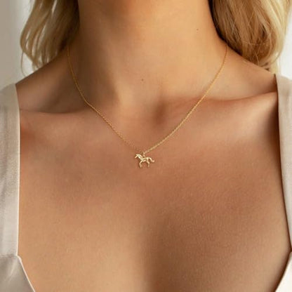 HANLI 14K Gold Plated Necklaces for Women - Dainty Butterfly, Star of David, Moon and Star, Sun, Lotus, Infinity, Hummingbird, Bee,Boots,Chill,Sunflower Pendant Designs - Elegant Jewelry for Women - color: Horse-necklace