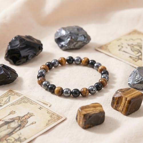 Bivei Protection Crystal Healing Bracelet | 8MM Strength Bracelet Spiritual Stretch Beaded Jewelry for Women Men Gift - color: Triple Protection, size: Medium 6.8-7.3 inch
