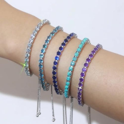 FANCIME Birthstone Bracelet Jewelry for Women Sterling Silver Tennis Bracelet Classic Bolo Adjustable Chain Fine Jewelry Anniversary Birthday Gifts for Women Mom Wife Her - color: 02-Amethyst
