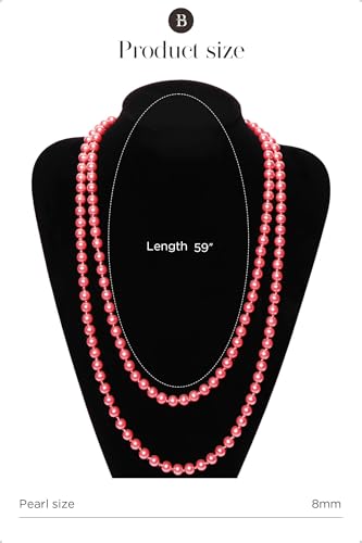 BABEYOND Long Pearl Necklace Faux Pearls Necklace Set Beaded Long Pearls Necklace 1920s Gatsby Costume Jewelry - color: Wine red