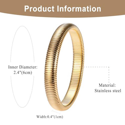 NMQLX Women's Elastic Bangle Bracelets: Stainless Steel Gold Chunky Wristband Bracelets - color: Gold - 10mm