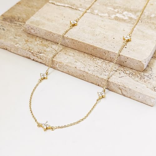 Luxval Diamond Pendant Gold Necklace for Women，Dainty 18k Gold Plated Choker Necklaces Simple Gold Jewelry Gifts for Women - color: Gold-5 CZ flower