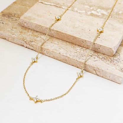 Luxval Diamond Pendant Gold Necklace for Women，Dainty 18k Gold Plated Choker Necklaces Simple Gold Jewelry Gifts for Women - color: Gold-5 CZ flower