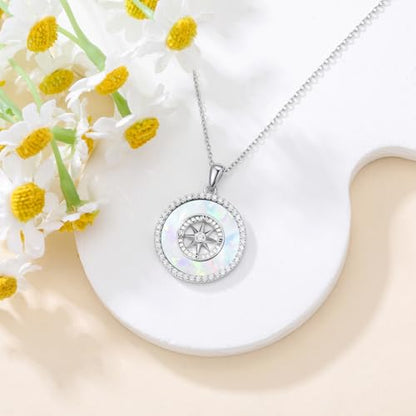 AOBOCO 2026 Graduation Gifts 925 Sterling Silver Compass Pendant Necklace High School College Graduation Jewelry Gifts for Women Daughter - style: C-White Opal