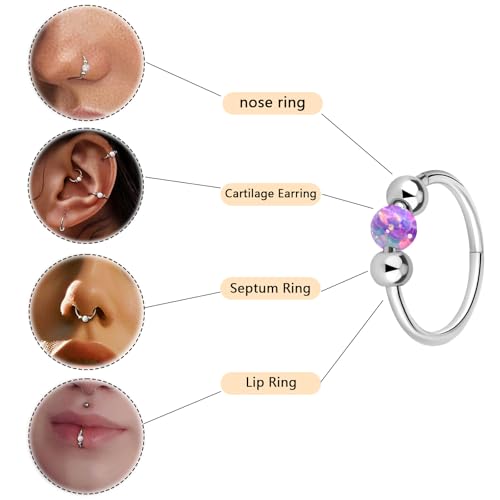 Thiswhyimbeauty 2PCS 18g Opal Nose Rings for Women Nose Hoops 8mm/10mm Hypoallergenic 316L Surgical Steel Nose Rings Piercing Jewelry Can Be Used as a Nose Ring, Septum Ring, and Cartilage Earring - color: A-Silver Purple opal