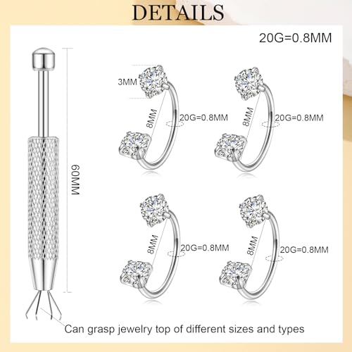 Horseshoe Nose Ring for Women, 20G 18G 16G Surgical Steel Nose Hoops, Multi-Purpose Nose Piercing Jewelry for Cartilage Helix Tragus Labret Septum Lips Ears - color: 20G-Silver 8MM