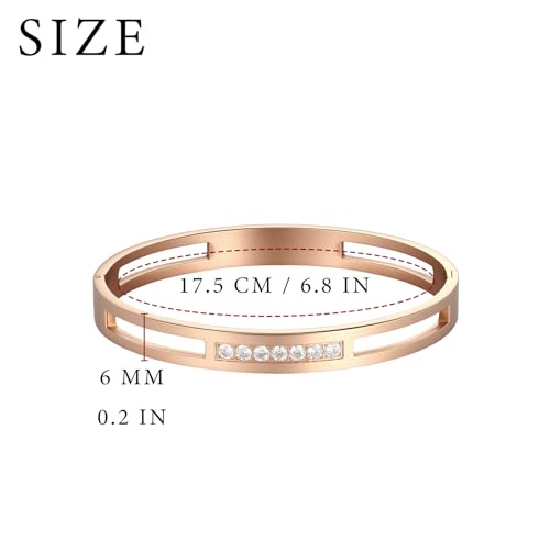 MILAKOO 6/8mm Gold/Silver Color Bangle Hollow Stainless Steel with Rhinestone Bracelets - color: Rose Gold, size: 6mm