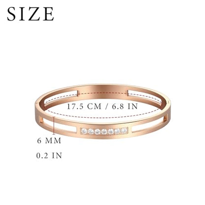 MILAKOO 6/8mm Gold/Silver Color Bangle Hollow Stainless Steel with Rhinestone Bracelets - color: Rose Gold, size: 6mm