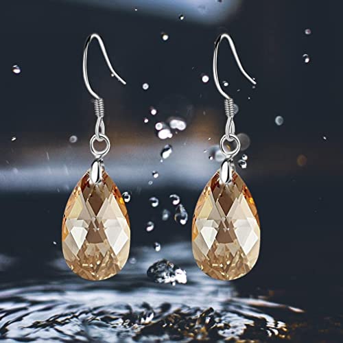 Austrian Crystal Teardrop Drop Earrings for Women, French Hook | 925 Sterling Silver Hook, Crystal Dangle Earrings, Sparkly Teardrop Stone, Lightweight Feel, Day-To-Evening Wear - color: Topaz