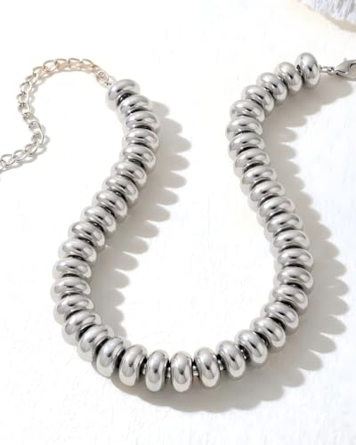 Chunky Colorful Bead Necklace Summer Fashion Statement Boho Beaded Chunky Necklace for Women Adjustable Length Lightweight Cool Suitable for Beach Vacation Daily Wear & Summer Parties - color: Silver