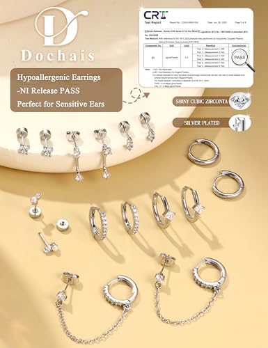 Gold Earrings for Women Flat Back Earrings Hypoallergenic Earring Stacks | 14K Gold Plated Surgical Stainless Steel Earring Set Chain Cartilage Earrings - Helix Piercing Jewelry for Women Trendy Gold - color: Silver 2