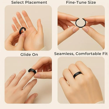 Magnetic Open Ring – Wellness‑Inspired Adjustable Band Ring, Polished Minimalist Jewelry for Men & Women, Everyday Balance, Compact Gift Box - color: Black