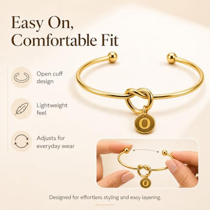LemonRose Initial Bracelets for Women - Dainty Tie the Knot Letter A-Z 14K Gold Plated for Women Gold Cuff Bracelet for Womens Jewelry Personalized Bridesmaid Proposal Gifts - color: Gold O