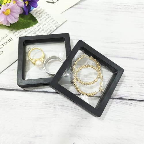 Portable Travel Jewelry Organizer, Black Square Jewelry Display Case, Transparent Window for Coins and Collections (Black, 2.75*2.75*0.51 inches) - size: 2.75*2.75*0.51 inches