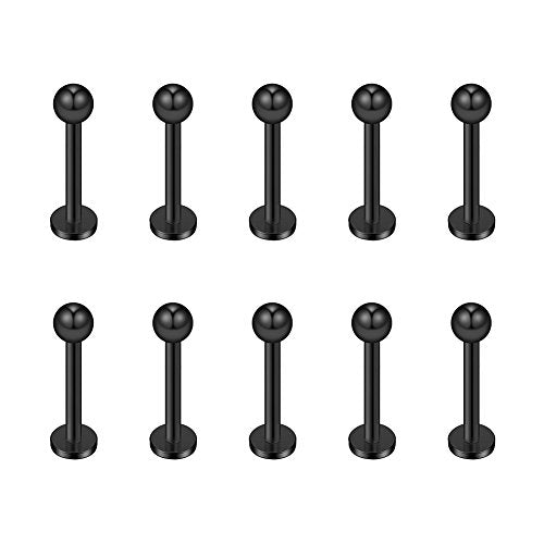 16G 316L Stainless Steel 3mm Ball Labret Monroe Lip Ring Tragus Helix Cartilage Earring Stud Barbell Bar Length 6mm 8mm 10mm 12mm Body Piercing Jewelry - color: Black, size: 8MM