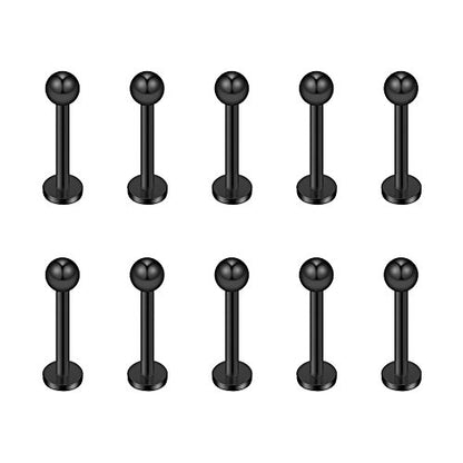 16G 316L Stainless Steel 3mm Ball Labret Monroe Lip Ring Tragus Helix Cartilage Earring Stud Barbell Bar Length 6mm 8mm 10mm 12mm Body Piercing Jewelry - color: Black, size: 8MM