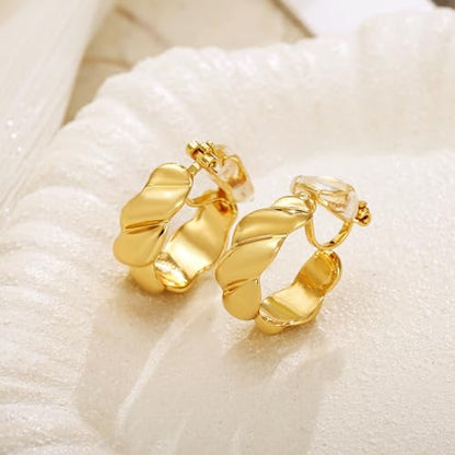 Chunky Gold Clip On Earrings for Women Twisted Hoop Earrings Hypoallergenic Non Pierced Ears Hoops Jewelry