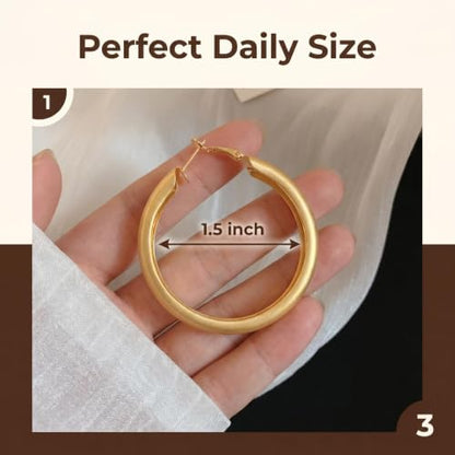 Hoop Earrings for Women, Hypoallergenic Stainless Steel Lightweight Thin Large Big Hoops Earrings Set for Women, Non Tarnish for Jewelry Gift 40MM - color: Gold Matte Chunky Hoop Earrings