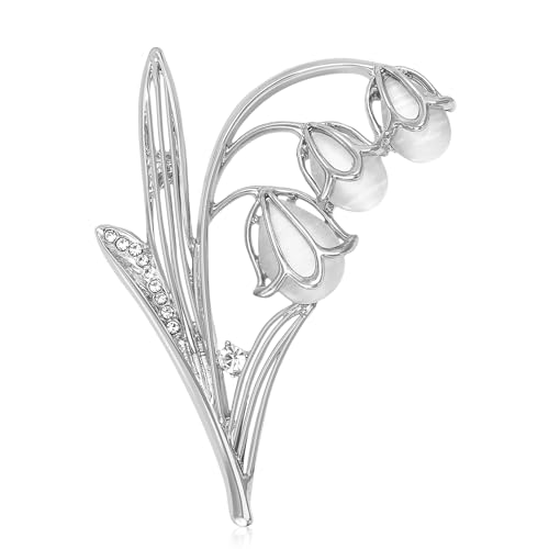 Rhinestone Tulip Flower Brooch Pin for Women Dainty Floral Lapel Pin Gold Plated Tulip Flowers Green Leaf Broochs Pins Trendy Wedding Party Jewelry Accessories - color: Silver