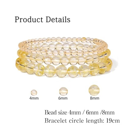 3 PCS Healing Crystal Bracelets for Women 8mm Natural Stone Beaded Stretch Bracelet Amethyst Jewelry Gifts - color: 4,6,8mm Citrine