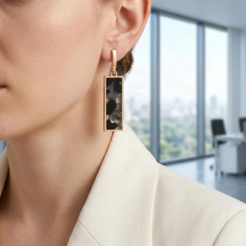 Coiris Rectangle Earrings for Women Geometric Stud Dangle Drop Jewelry Lightweight Colorful Print Statement Accessories - color: Black