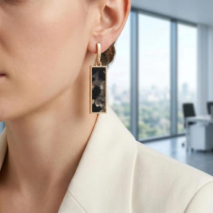 Coiris Rectangle Earrings for Women Geometric Stud Dangle Drop Jewelry Lightweight Colorful Print Statement Accessories - color: Black