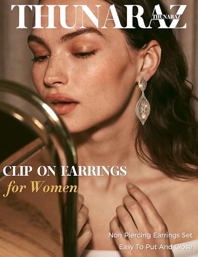 THUNARAZ Clip on Earrings for Women Non Pierced Glitter Rhinestone Crystal | Clip-On Earrings, Wedding Bridal Earrings, Non Pierced Ears, Dangle Earrings, Fake Earrings, Fashion Jewelry - color: Gold