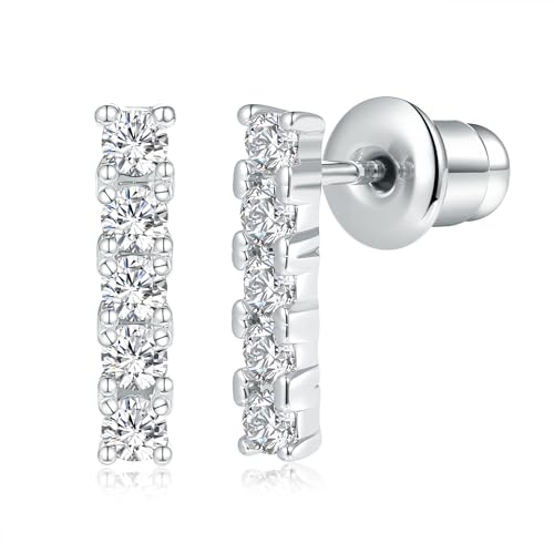 VOLUKA Cubic Zirconia Stud Earrings for Women - Hypoallergenic Earrings for Sensitive Ears - Simulated Diamond CZ - style: Bar-W