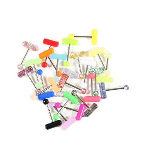 14G Body Piercing Jewelry Surgical Steel Belly Button Rings Tongue Rings Packs Silicone Spike Ball Barbell Belly Tongue Nipple Rings Piercing for Women - style: 24pcs tongue rings