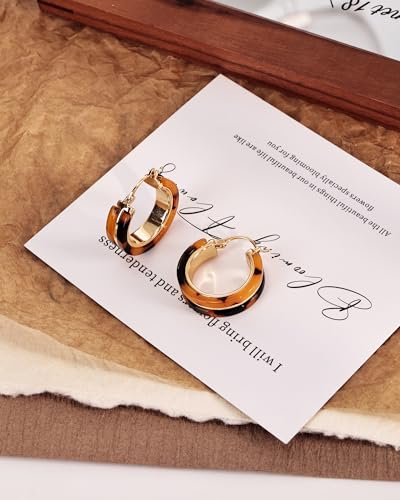 Chunky Hoop Earrings for Women Statement Tortoise Resin Leopard Huggie Hoop Earrings Gold Tone Trendy Vintage Jewelry Gift