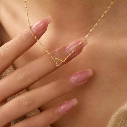 925 Sterling Silver Heart Necklaces for Women | Dainty 14K Gold Plated Open Love Heart Pendant Necklace Mother Daughter Friendship Necklaces Birthday Gifts - color: Gold