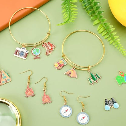 40 Pcs/20 Pairs Camping Charms for Jewelry Making Gift | Outdoor Travel Theme Enamel Charms, Adventure Pendants, Necklace Bracelet Keychain DIY Crafts, Camping Party Supplies - style: Camping