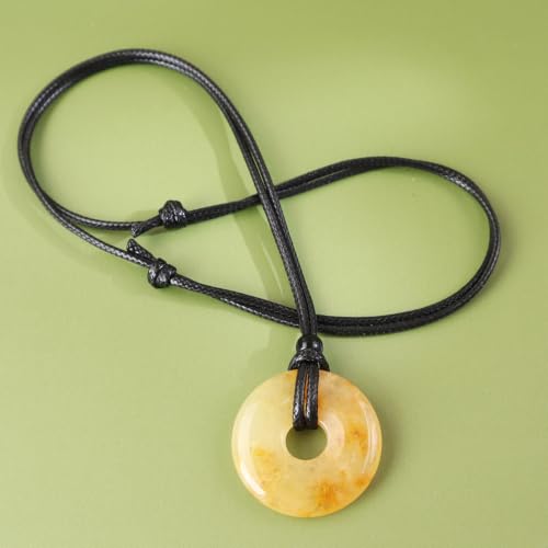 Anjiucc Natural Gemstone Pendant Necklce Lucky Coin Crystal Necklace Donut Pendnat with Adjustable Rope Healing Crystal for Men - color: Yellow Jasper