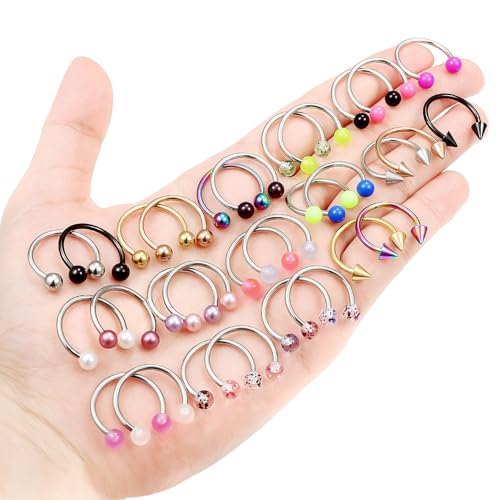 20/18/16/14G Horseshoe Septum Nose Lip Rings Smile Piercings 6/8/10/12/14/16mm Cartilage Helix Daith Earrings Surgical Steel Jewelry for Women Men - size: 14g*5/8in(16mm)