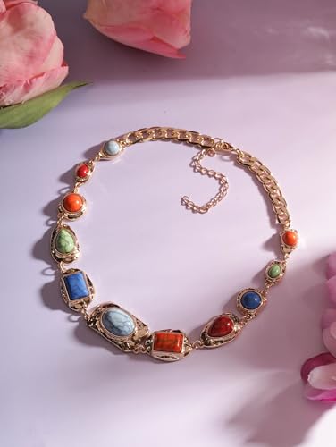 MINACHI Boho Chunky Statement Necklace for Women, Vintage Style with Milky White, Blue and Brown Accents - style: Necklace NECK.002