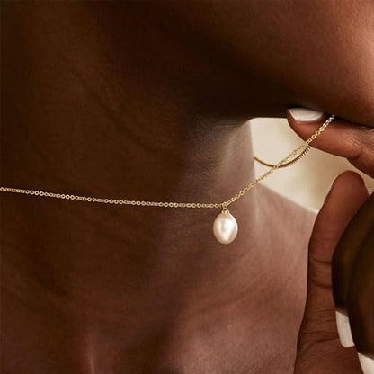 Gold Pearl Necklaces for Women Trendy, 14K Gold Plated Dainty Necklace Simple Layered Pearl Necklaces for Women Trendy Wedding Birthday Jewelry - color: One Pearl necklace