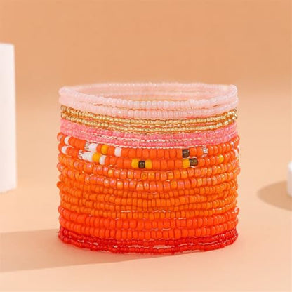 18Pcs Boho Stackable Beaded Bracelets for Women Colorful Handmade Multilayered Rice Beads Anklets Set Summer Beach Bohemian Jewelry Gift - color: Style 1 Orange